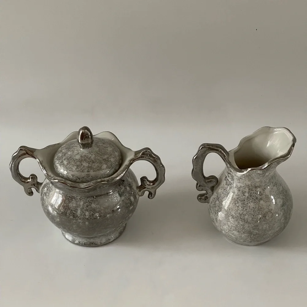 Vintage Enesco Japan 25th Wedding Anniversary Sugar Bowl & Creamer Set, 1950’s